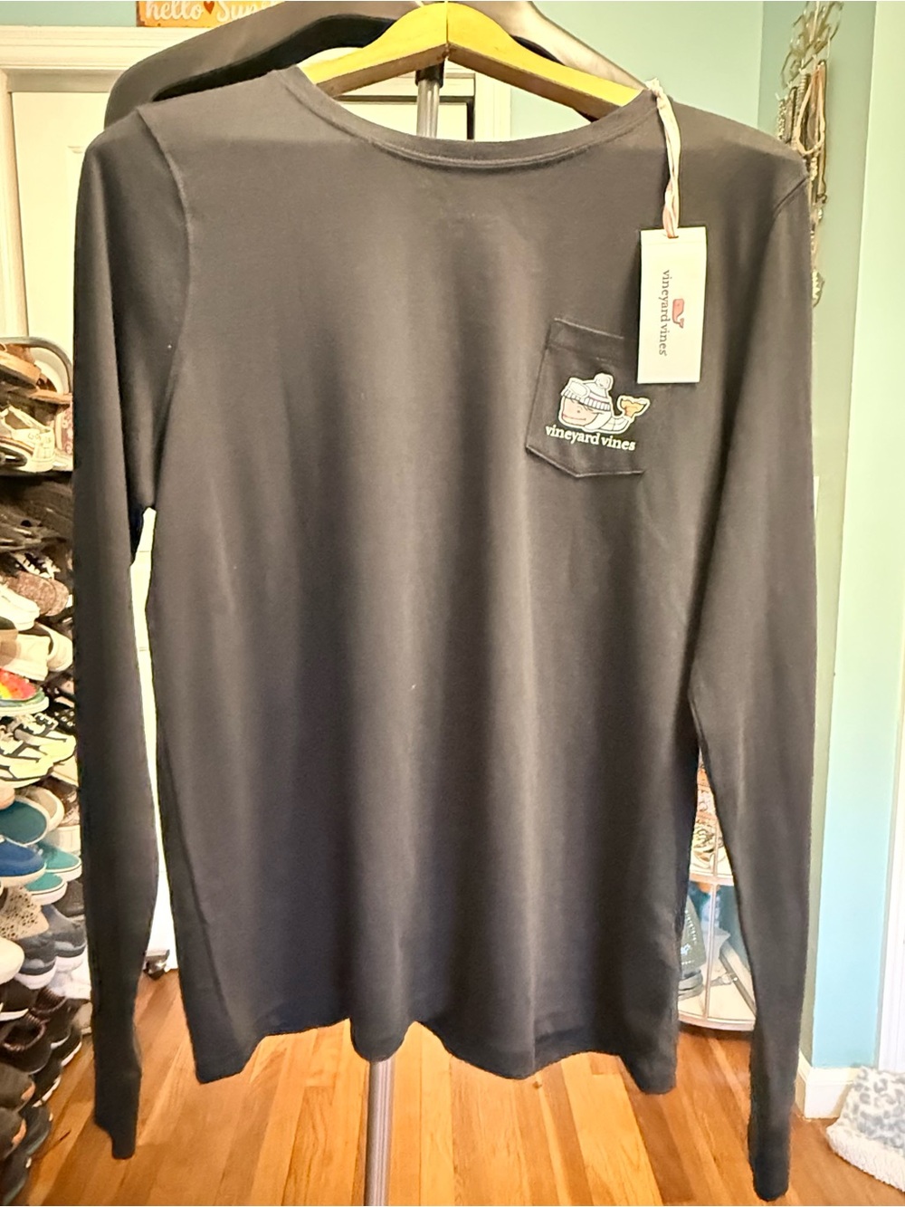 Vineyard Vines unisex Long-Sleeve Pocket Tee in black with graphics.
